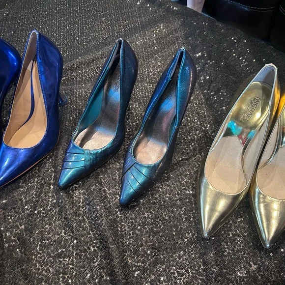 Metallic Blue (INC) color shift (Maurices) and gold (Michel Kors) Heels size 8 - Picture 11 of 11